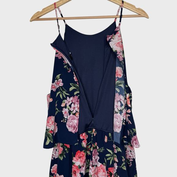 Lulus In the Garden Floral Romper XL Navy Blue Halter High Neck Garden Party - Picture 10 of 11